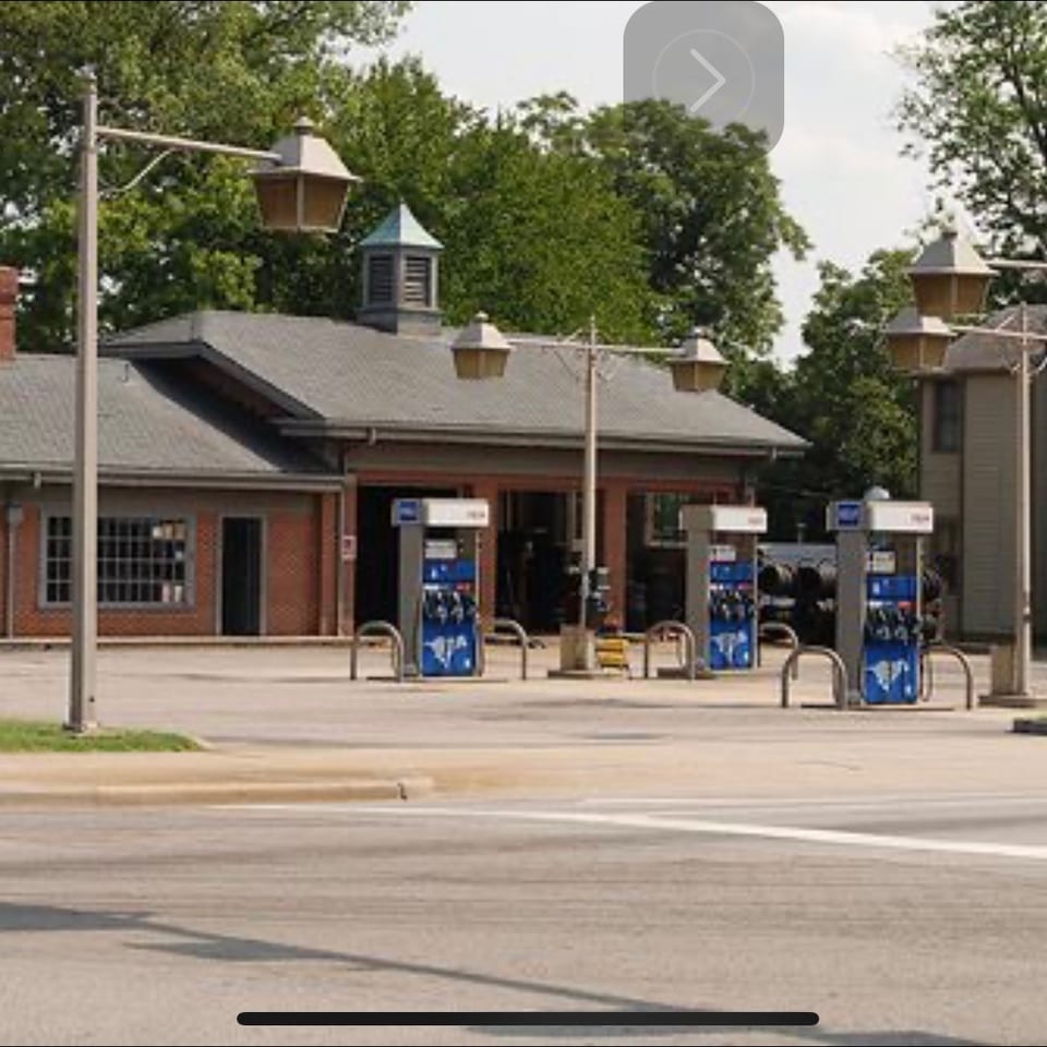 Original gas station exterior.