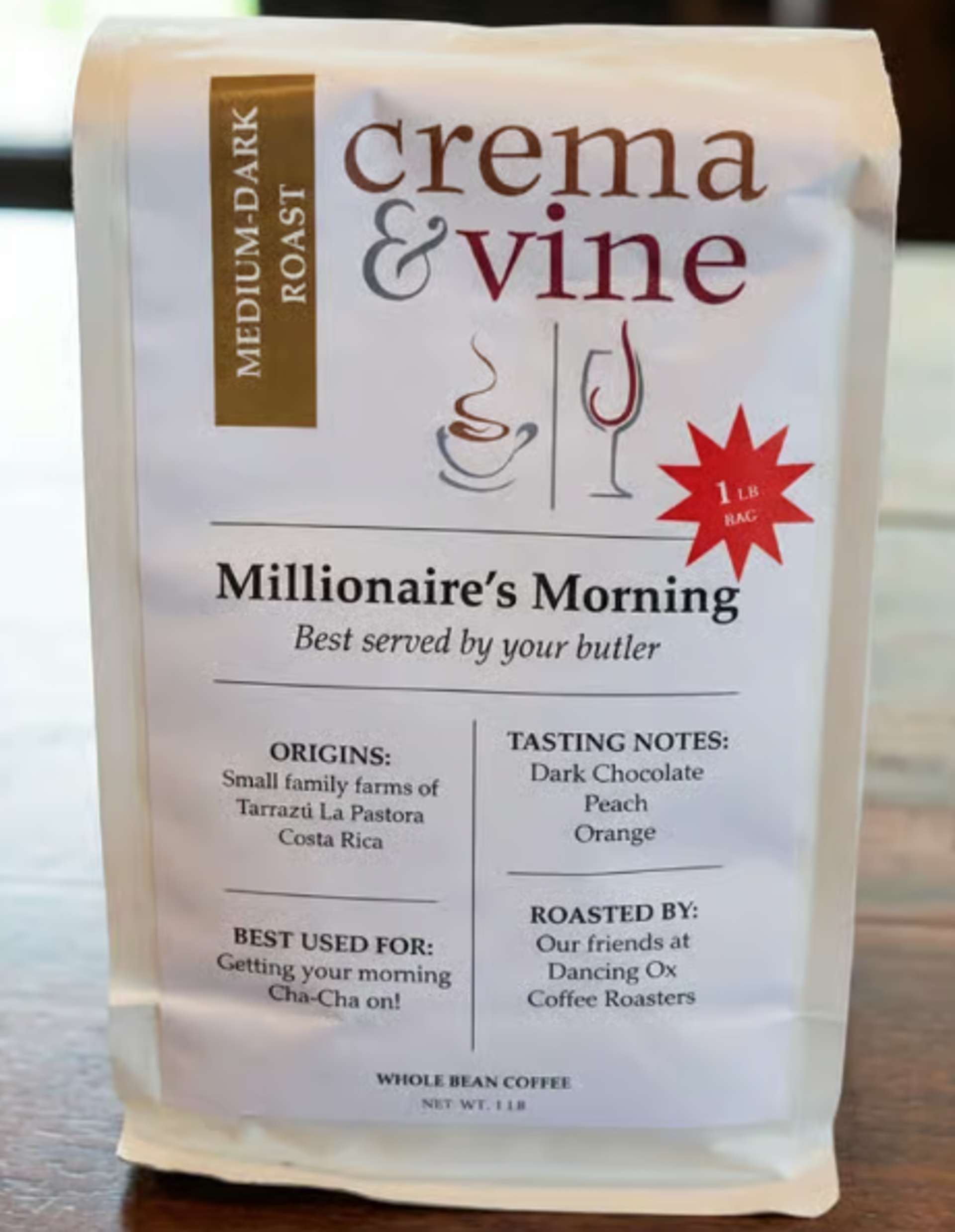 Fresh-roasted coffee & Crema & Vine merch