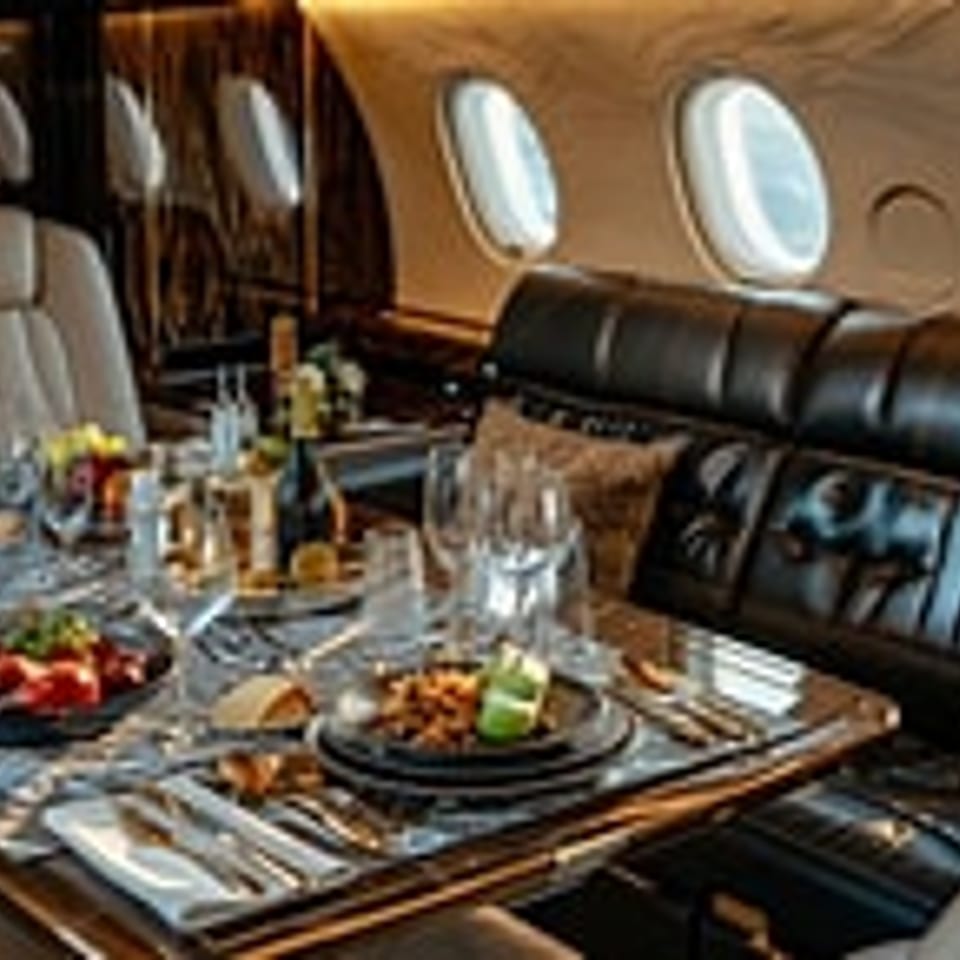 Dining table inside an aircraft cabin