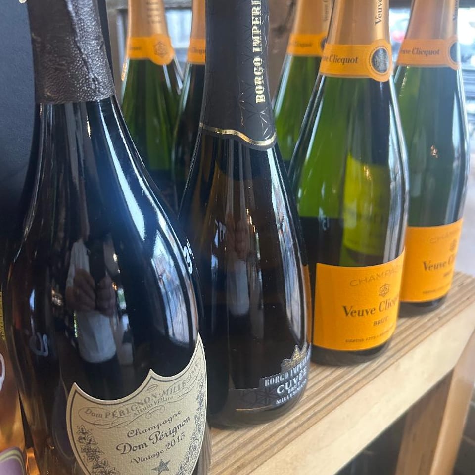 Champagne bottles on display